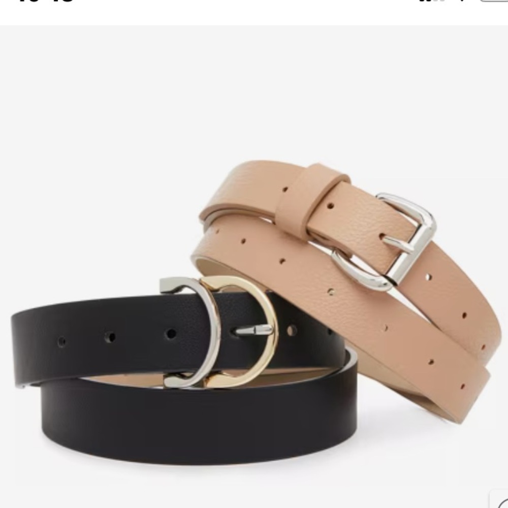Set of 2 Crown Vintage Black and Tan Leather Belts with Classic Buckles